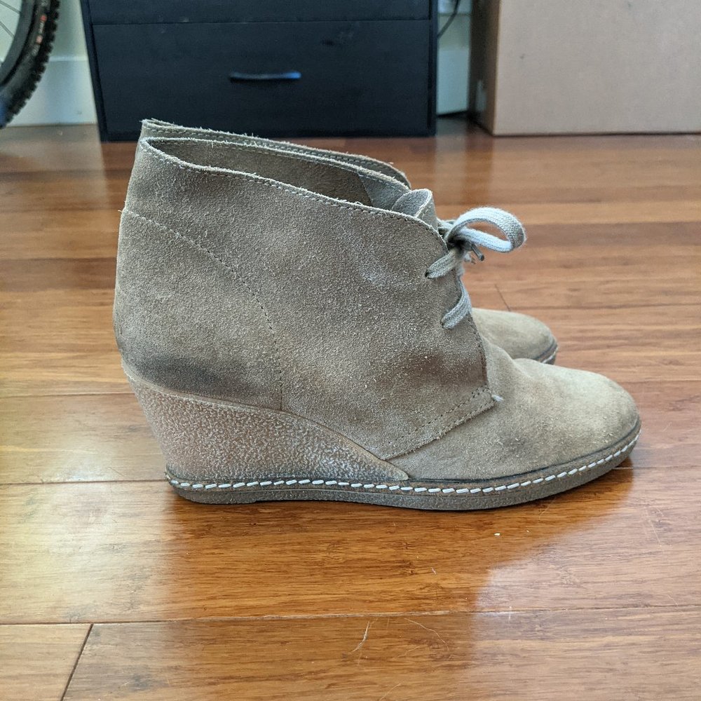 J Crew Suede Bootie Wedges with Gum Soles - Picture 3 of 8